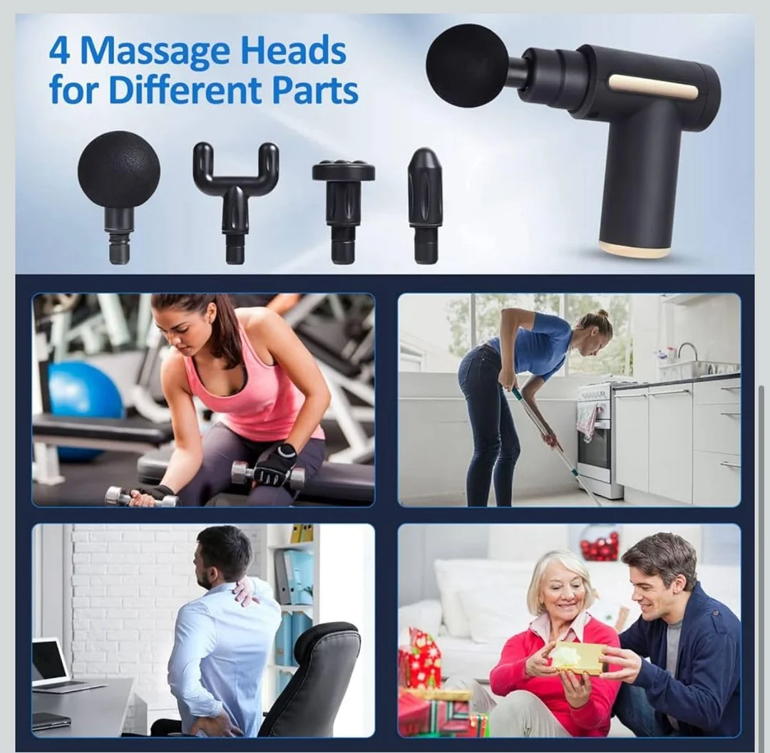 3-in-1 Electric Massage Gun for Deep Tissue Pain Relief black | Portable Muscle Massager with Multiple Heads for Body Relaxation image 3