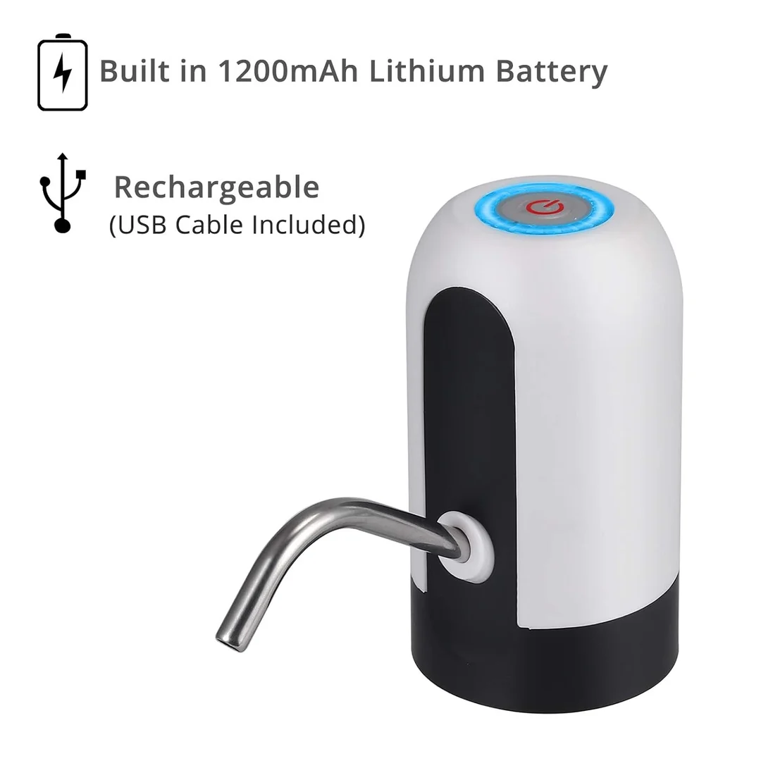 Justech Electric Water Pump for 5-Gallon Bottles – USB Rechargeable, Auto Switch, White (For Home & Office) image 3