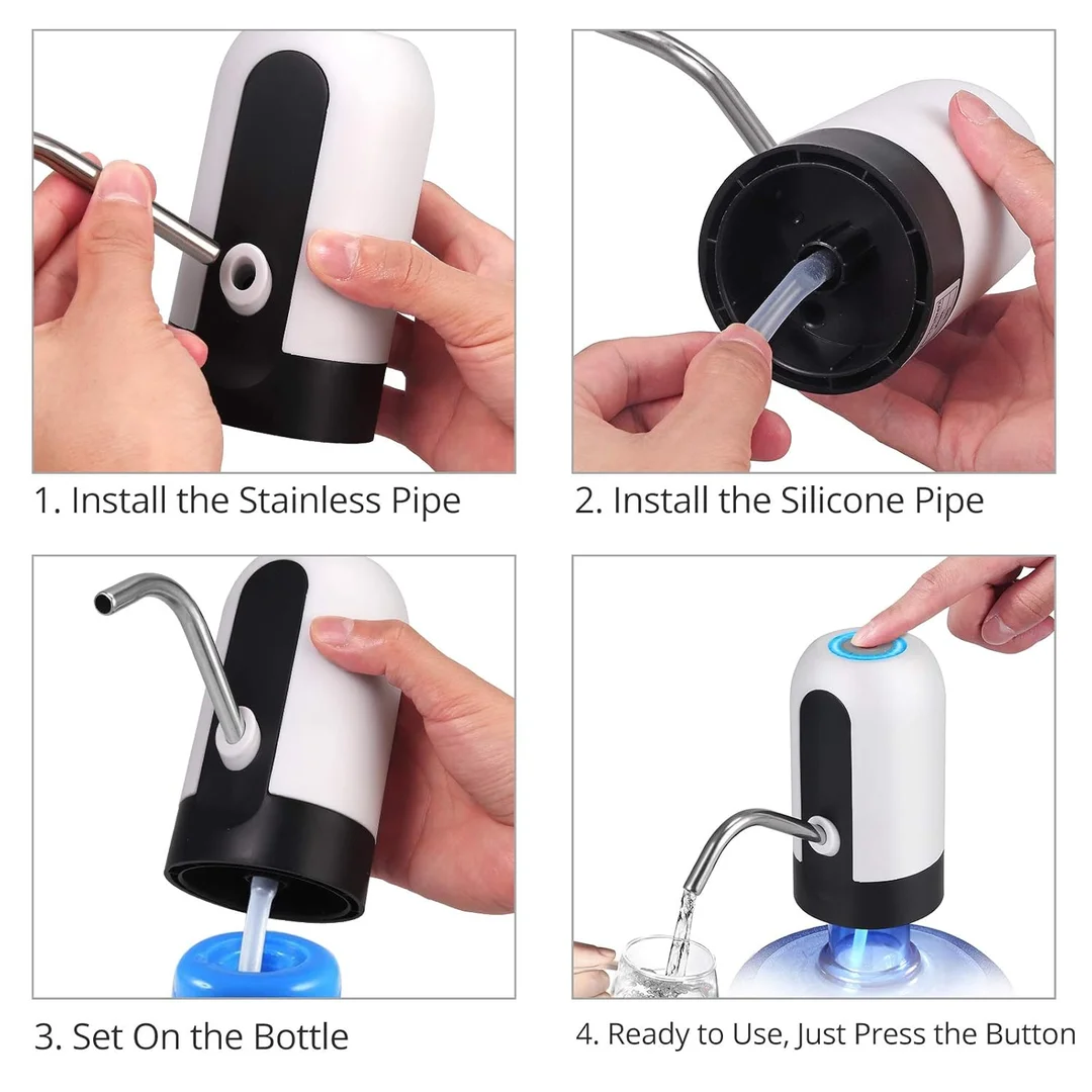 Justech Electric Water Pump for 5-Gallon Bottles – USB Rechargeable, Auto Switch, White (For Home & Office) image 4