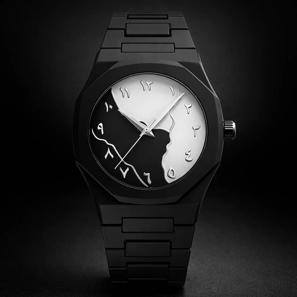 Aura Men’s Analog Watch with Black Designer Dial | Matte Black Case Wristwatch with Eastern Arabic Numerals | Elegant Minimalist Daily Wear Watch for Men image 1