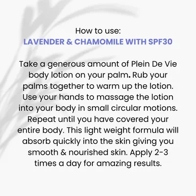 Plein De Vie Body Lotion | Lavender & Chamomile | SPF 30 | Moisturizer | Hydrates | Winter Body Lotion | Face and Body | Dry Skin and Oily Skin | Relieves Stress | Sun Protection | Unisex | 200ml thumbnail 3
