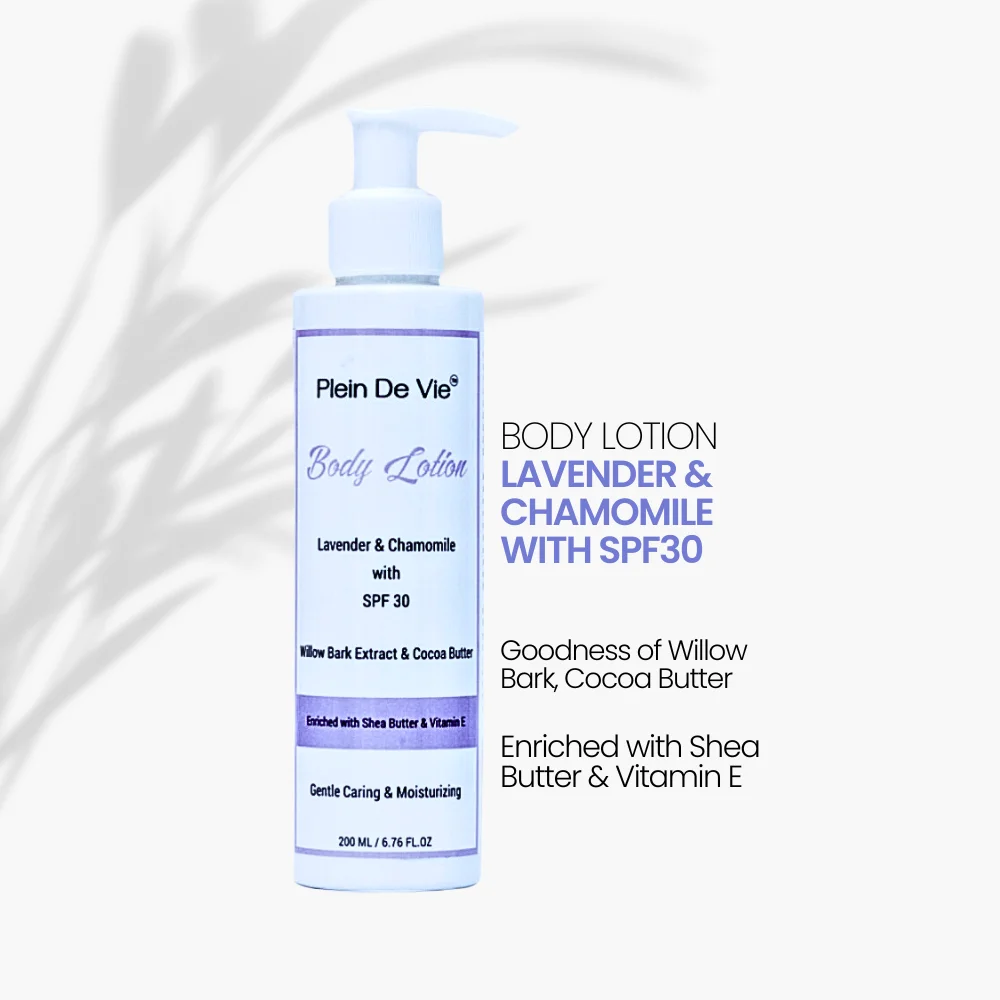 Plein De Vie Body Lotion | Lavender & Chamomile | SPF 30 | Moisturizer | Hydrates | Winter Body Lotion | Face and Body | Dry Skin and Oily Skin | Relieves Stress | Sun Protection | Unisex | 200ml image 1