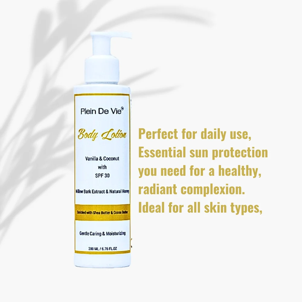 Plein De Vie Body Lotion | Vanilla | Coconut | Skin Moisturiser | Dry Skin and Oily Skin | Winter Body Lotion | Body and Face | Sun Protection & Acne Care | SPF 30 | Unisex | 200ml image 2