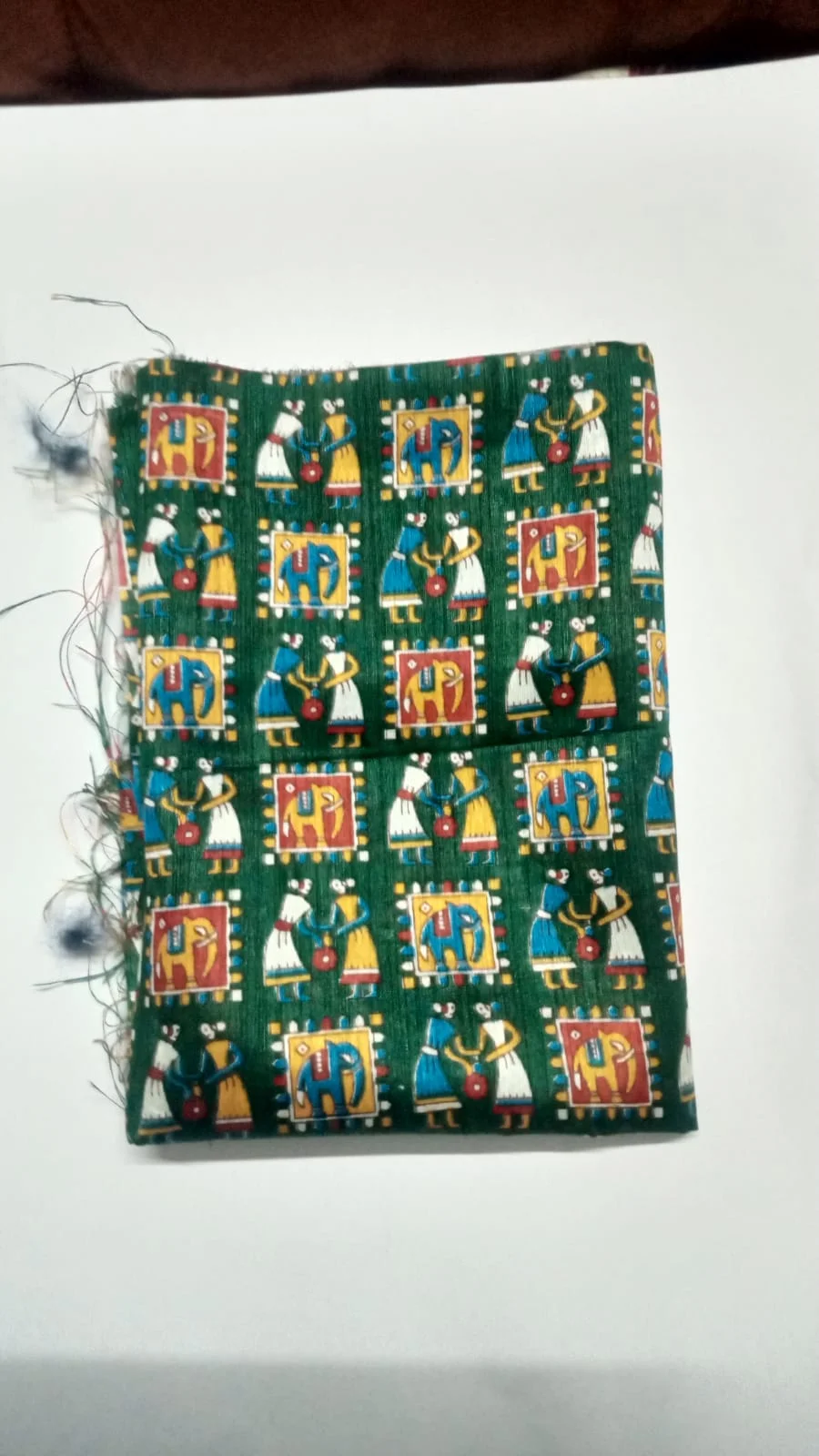 Green Kalamkari Printed Unstitched Blouse Piece (1 Meter) – Traditional Elephant & Couple Motifs | Soft Daily Wear Fabric image 2