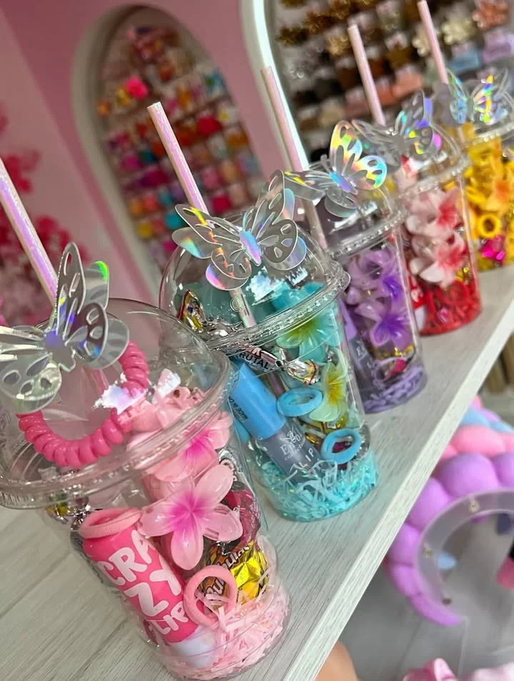 Personalized 500ml Gift Cup with Lip Gloss| Flower Hairpins| Satin Bow| and Elastics | Custom Party Favors, Birthday Gifts| Event Souvenirs image 2