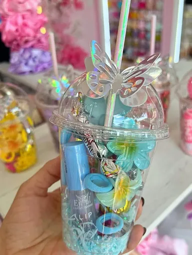 Personalized 500ml Gift Cup with Lip Gloss| Flower Hairpins| Satin Bow| and Elastics | Custom Party Favors, Birthday Gifts| Event Souvenirs