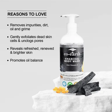 Colorbar Co-Earth Charcoal| Body Wash 300 ml with Vitamin E Activated Charcoal |Deep Cleansing Anti Pollution Skin thumbnail 1