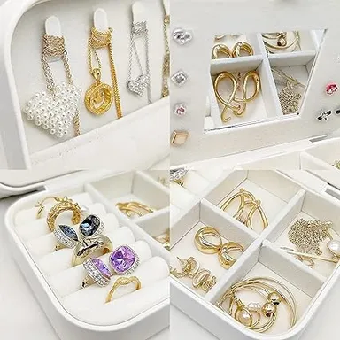 Travel Jewelry Box Organizer for Women | Double Layer Compact Case for Earrings, Rings, Necklaces, Bracelets, Portable Storage for Travel & Home thumbnail 1