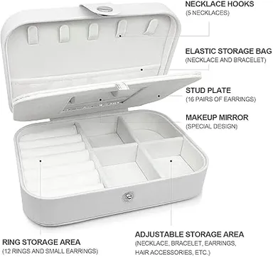 Travel Jewelry Box Organizer for Women | Double Layer Compact Case for Earrings, Rings, Necklaces, Bracelets, Portable Storage for Travel & Home thumbnail 3