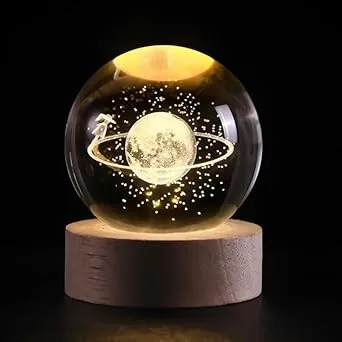 Sparlune Big Moon Fairy 3D Crystal Ball Night Light with Wooden Base  LED USB Table Lamp for Kids Teens Home Décor Ambient Mood Light thumbnail 2