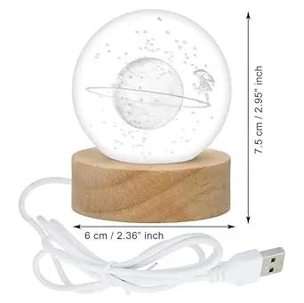 Sparlune Big Moon Fairy 3D Crystal Ball Night Light with Wooden Base  LED USB Table Lamp for Kids Teens Home Décor Ambient Mood Light thumbnail 3