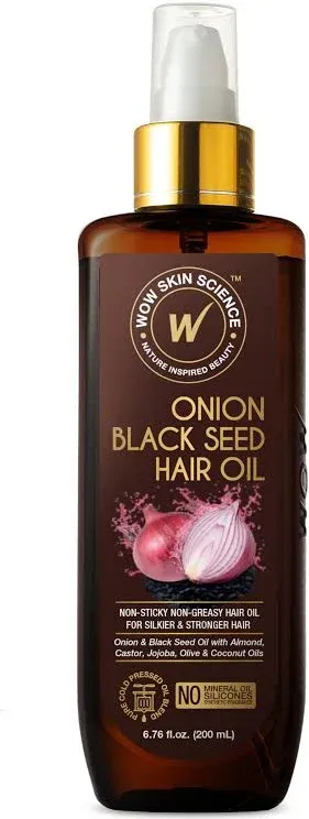 WOW Skin Science Onion |Black Seed Hair Oil 200ml Cold Pressed Botanical Hair Growth Oil for Reducing Hair Fall Nourishing Scalp Strengthening Strands Non‑Sticky Non‑Greasy Sulfate |Mineral Oil Free Natural Hair Care Solution India thumbnail 1