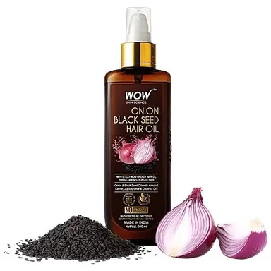 WOW Skin Science Onion |Black Seed Hair Oil 200ml Cold Pressed Botanical Hair Growth Oil for Reducing Hair Fall Nourishing Scalp Strengthening Strands Non‑Sticky Non‑Greasy Sulfate |Mineral Oil Free Natural Hair Care Solution India thumbnail 0