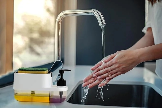 Plastic 3-in-1 Soap Pump Dispenser – Dish Soap Liquid Dispenser with Sponge Holder & Compact Sink Organizer for Kitchen Sink Countertop Bathroom image 2