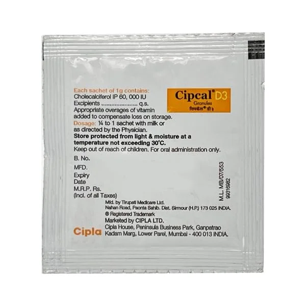 Cipla Cipcal D3 Cholecalciferol Granules 10 g Bone & Joint Health Supplement – Vitamin D3 Daily Use, Better Calcium Absorption, Immune & Bone Strength Support (buy online best price India) image 4