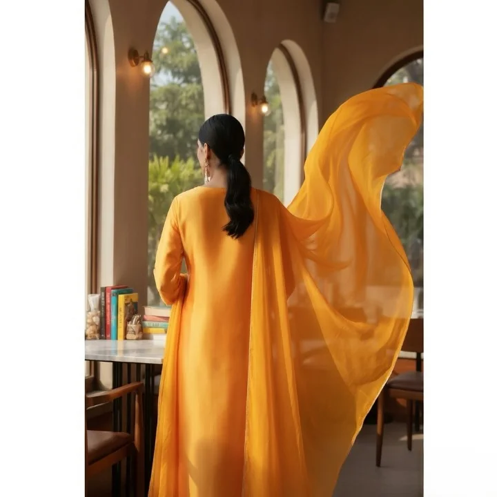 Elegant Yellow Silk Kurta Set With Matching Dupatta for Women Premium Festive Ethnic Wear Traditional Indian Suit Set Wedding Party Occasion image 4