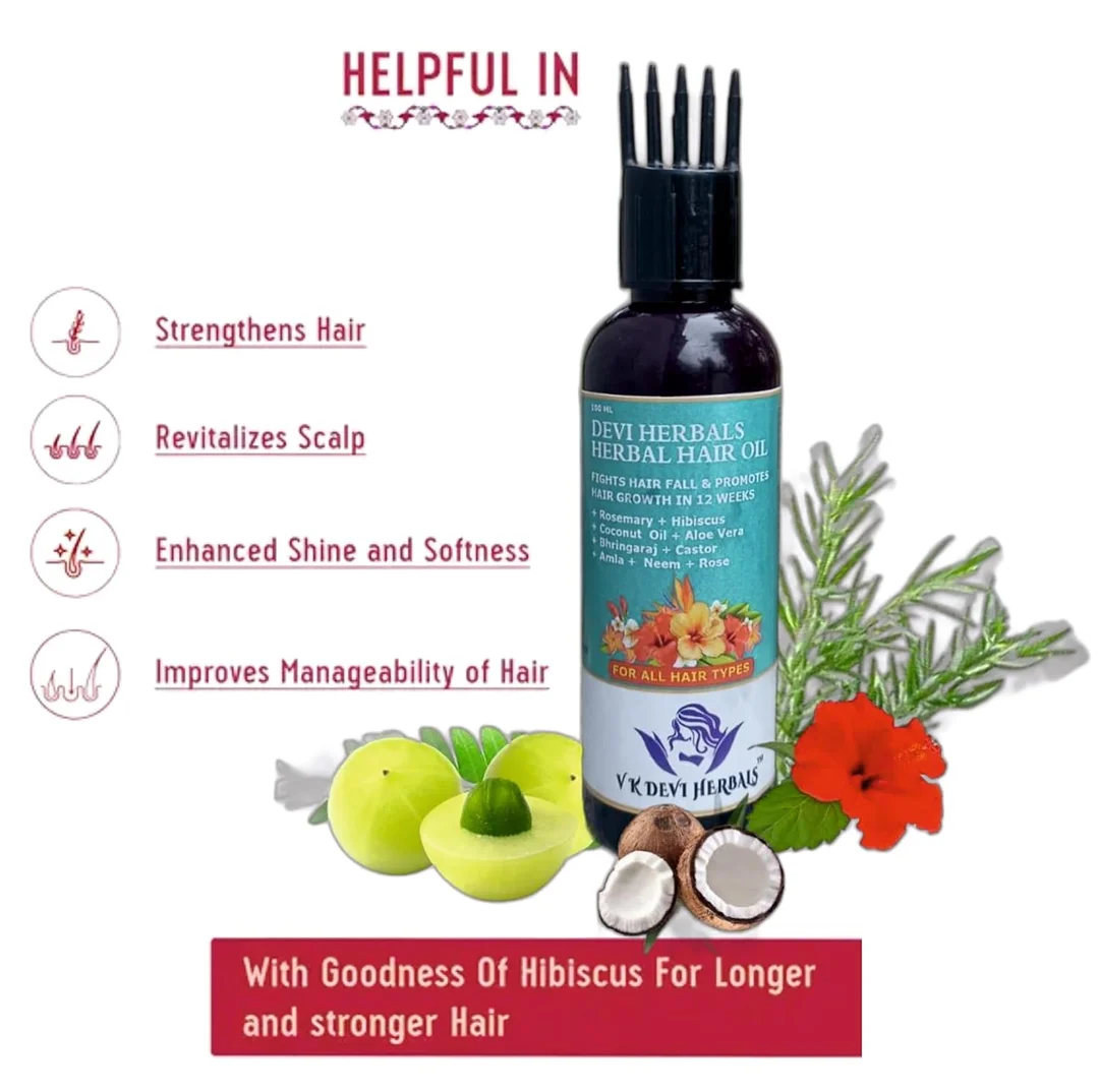 Devi Herbals Hair Oil For Men & Women | Promotes Hair Growth & Reduces Hair Fall | With Rosemary, Castor, Amla, Coconut and Bhringraj Oil | Mineral Oil Free |  image 2