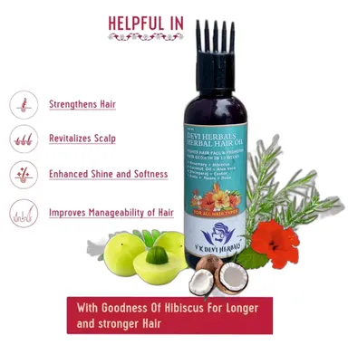 Devi Herbals Hair Oil For Men & Women | Promotes Hair Growth & Reduces Hair Fall | With Rosemary, Castor, Amla, Coconut and Bhringraj Oil | Mineral Oil Free |  thumbnail 1