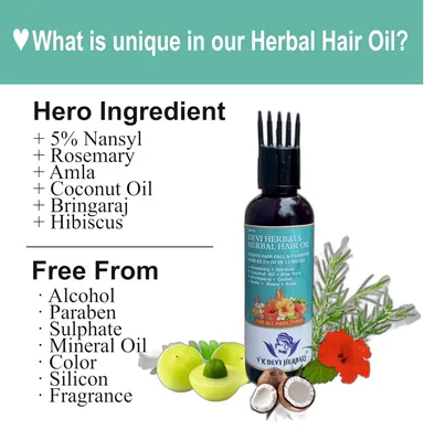 Devi Herbals Hair Oil For Men & Women | Promotes Hair Growth & Reduces Hair Fall | With Rosemary, Castor, Amla, Coconut and Bhringraj Oil | Mineral Oil Free |  thumbnail 2