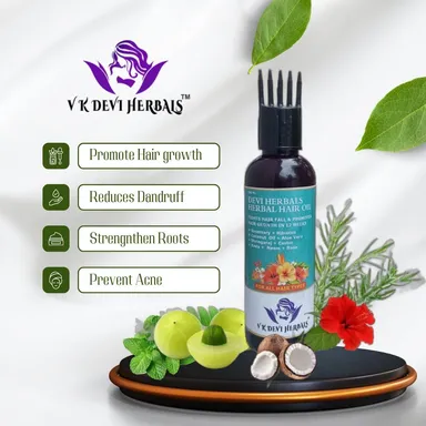 Devi Herbals Hair Oil For Men & Women | Promotes Hair Growth & Reduces Hair Fall | With Rosemary, Castor, Amla, Coconut and Bhringraj Oil | Mineral Oil Free |  thumbnail 3
