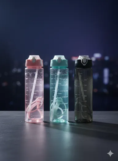 Stylish Sipper Water Bottle for Gym Sports | Leakproof Straw Bottle | BPA Free Plastic Bottle for School, Office, Travel | Portable Hydration Bottle for Men Women Kids (Assorted Colors) thumbnail 1