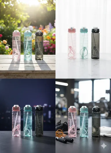 Stylish Sipper Water Bottle for Gym Sports | Leakproof Straw Bottle | BPA Free Plastic Bottle for School, Office, Travel | Portable Hydration Bottle for Men Women Kids (Assorted Colors) thumbnail 2
