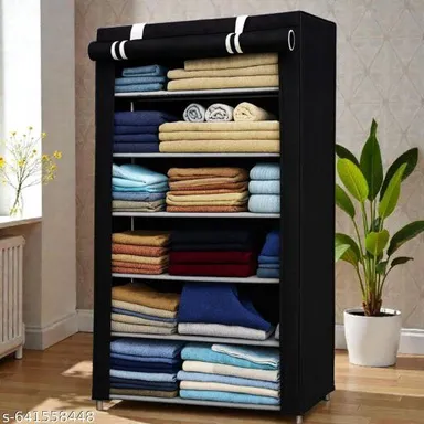 Shoe rack plastic with zip door cover & side pockets |multiuse storage rack for footwear, toys, clothes with dustproof cover | Black|6 shelves