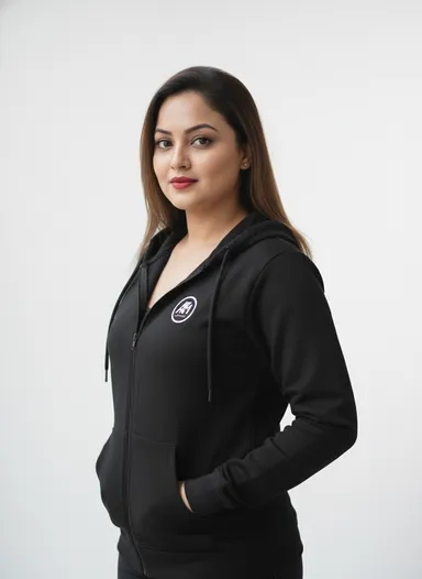 AzureM 100% Cotton Zipped Hoodie For Women (Black) thumbnail 1