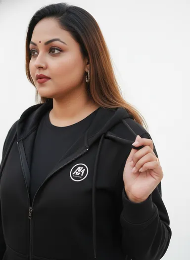 AzureM 100% Cotton Zipped Hoodie For Women (Black) thumbnail 4