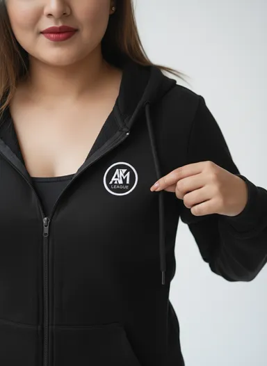 AzureM 100% Cotton Zipped Hoodie For Women (Black) thumbnail 5