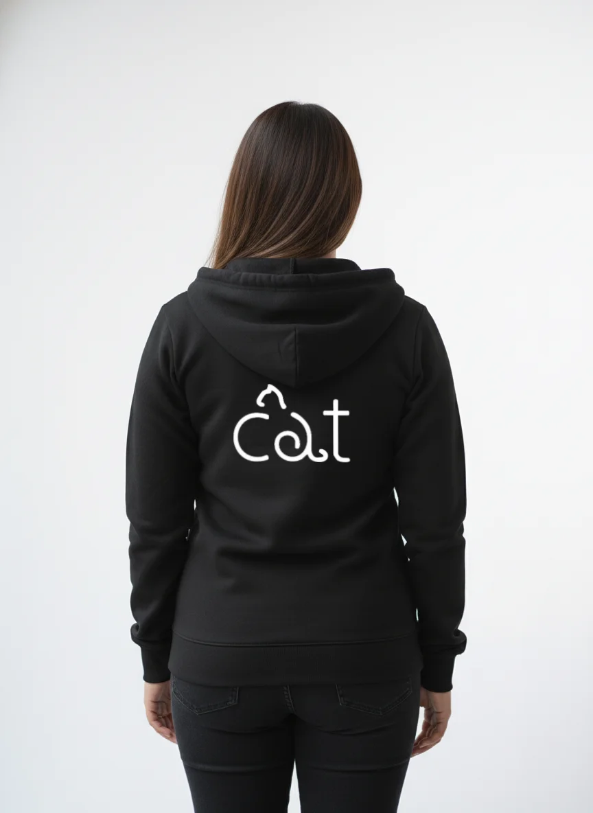 AzureM 100% Cotton Zipped Hoodie For Women (Black) image 7