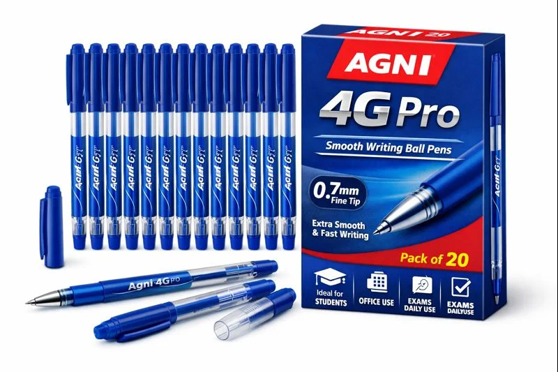 Agni 4G Pro Blue Ball Pen Pack of 20 | Smooth Writing 0.7 mm Fine Tip Disposable Pens for Students, Office| Exams, Daily Use and Bulk Purchase image 1