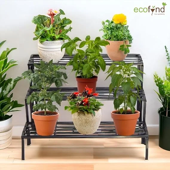 Metal 3 tier balcony and garden planter stand with heavy duty powder coated iron pot rack for outdoor indoor home garden and terrace plant display image 3