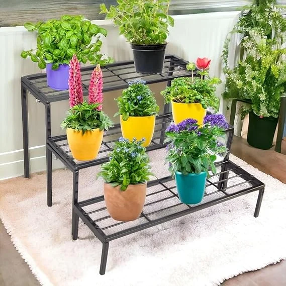 Metal 3 tier balcony and garden planter stand with heavy duty powder coated iron pot rack for outdoor indoor home garden and terrace plant display image 4