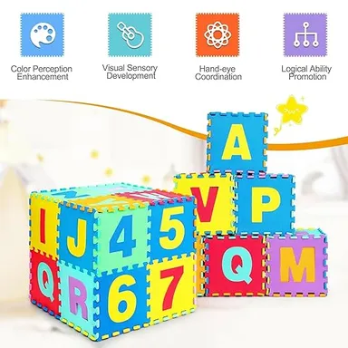 Flymaster 36 Piece Kids Alphabet & Number EVA Foam Puzzle Floor Mat |Soft Non‑Toxic Interlocking Play Mat for Toddlers & Preschoolers (A–Z + 0–9), Safe Home Play Area for 2+ Years thumbnail 2
