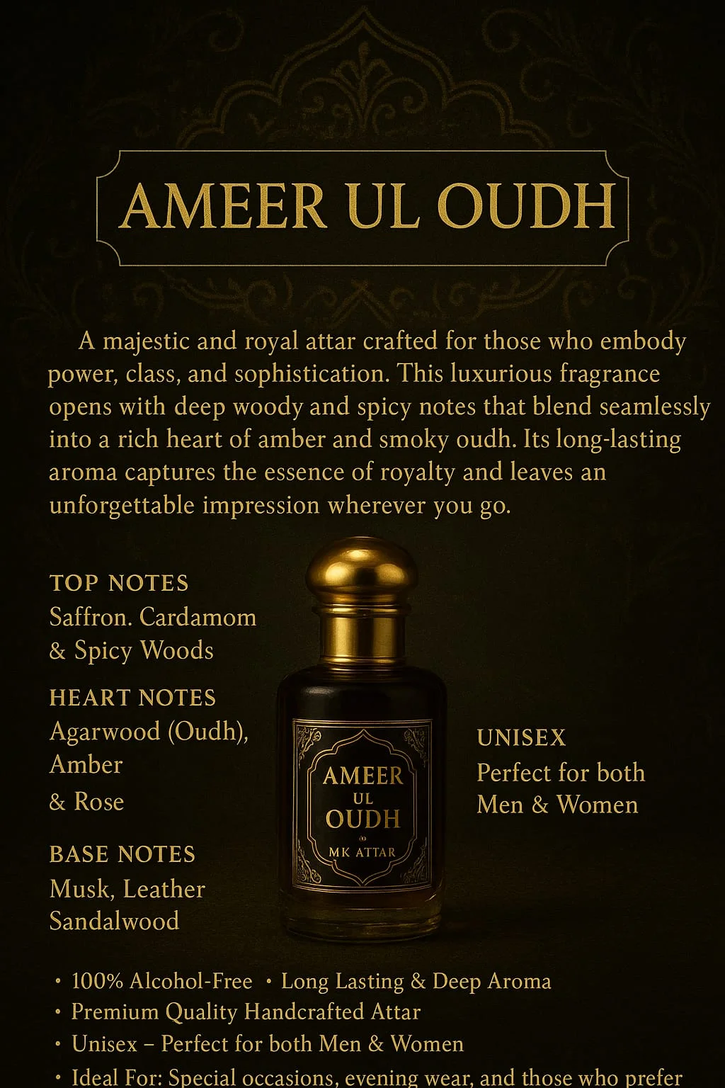 MK Attar Ameer Ul Oudh 10 ml Alcohol|Free Roll On Attar Oil Unisex Long Lasting Woody Oriental Oud Perfume Oil for Men Women Traditional Arabic Fragrance image 1