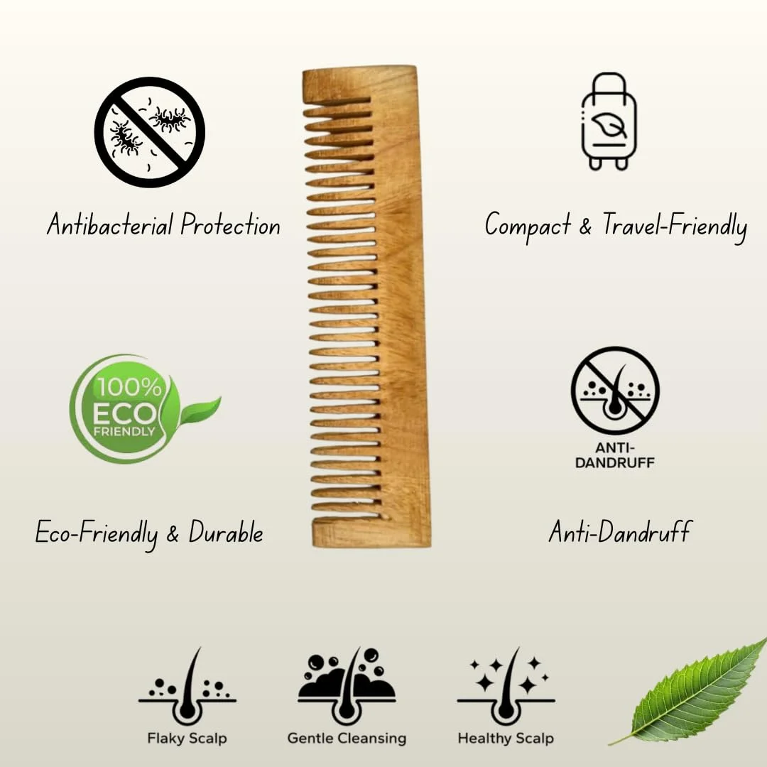 Pocket Neem Wooden Comb | Compact, Travel-Friendly Hair Comb for Men & Women| Pack of 2 image 6