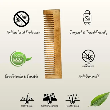Pocket Neem Wooden Comb | Compact, Travel-Friendly Hair Comb for Men & Women| Pack of 2 thumbnail 5