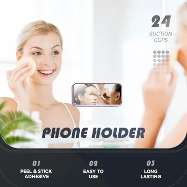 Silicone Suction Phone Holder with 24 Cups | Universal Mobile Stand for Wall, Mirror & Desk – Hands-Free Mount Pad for All Phones thumbnail 1
