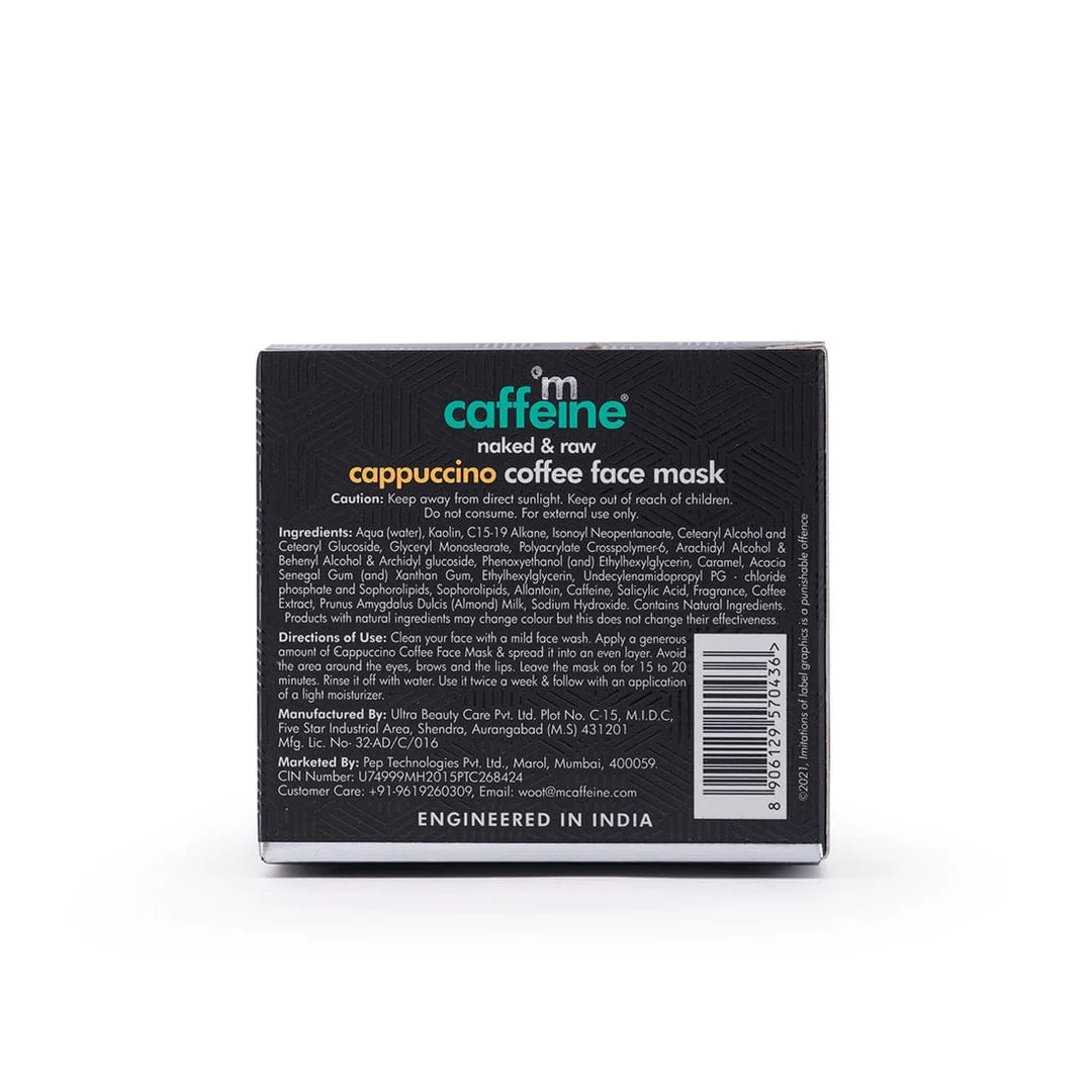 mCaffeine Naked & Raw Cappuccino Coffee Face Mask 100 gm | Anti‑Acne, Oil Control & Deep Pore Cleansing Clay Mask| with Coffee, Kaolin & Salicylic Acid |for Normal to Oily Skin image 2