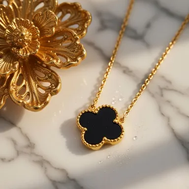 Gold Plated Clover Four Leaf Pendant Necklace for Women & Girls | Dhurander Trend Lucky Charm Aesthetic Chain | Elegant Daily Wear & Party Gift Jewellery thumbnail 3