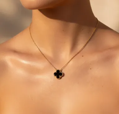 Gold Plated Clover Four Leaf Pendant Necklace for Women & Girls | Dhurander Trend Lucky Charm Aesthetic Chain | Elegant Daily Wear & Party Gift Jewellery thumbnail 4