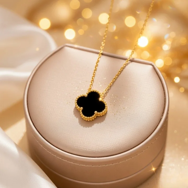 Gold Plated Clover Four Leaf Pendant Necklace for Women & Girls | Dhurander Trend Lucky Charm Aesthetic Chain | Elegant Daily Wear & Party Gift Jewellery image 1