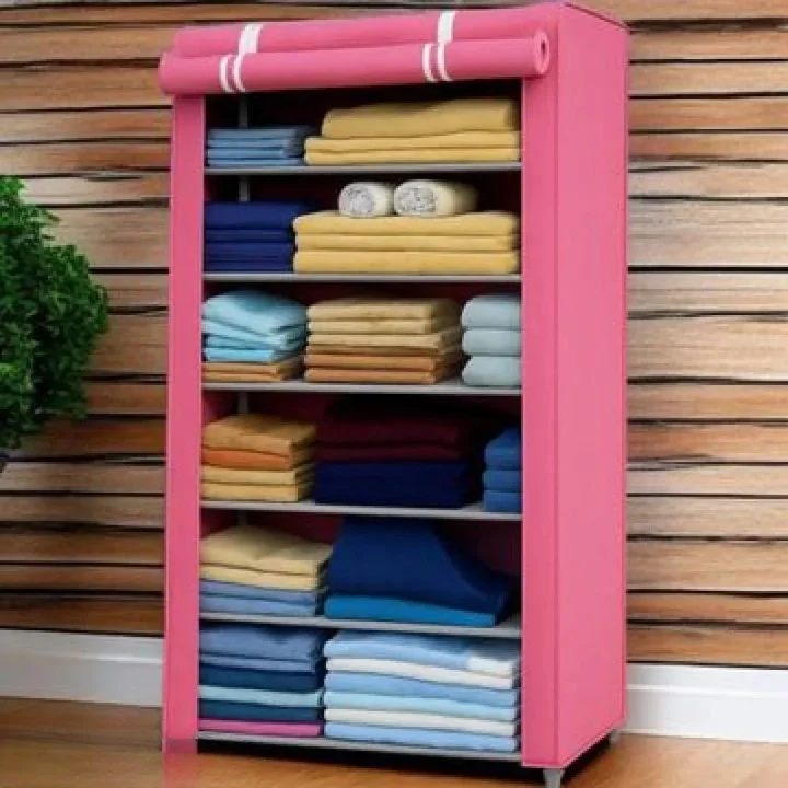 Shoe Rack Plastic with Zip Door Cover & Side Pockets | Multiuse 6-Shelf Storage Rack for Footwear, Toys, Clothes with Dustproof Cover, Black image 1