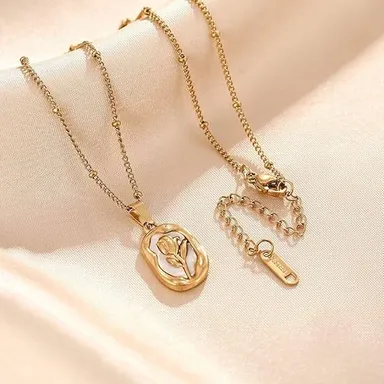 Rose Gold Necklace Set for Women & Girls | Stylish Anti-Tarnish Waterproof Stainless Steel Chain Pendant Jewellery | Perfect Birthday Love Gift Jewellery thumbnail 6