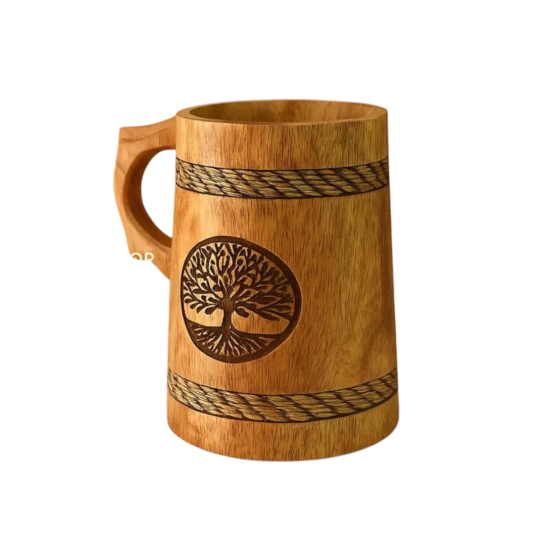 Mango Wood Beer Mug 500 ML | Handcrafted Rustic Wooden Drinking Tankard for Beer| Cold Drinks & Cocktails| Eco Friendly Natural Wood Mug for Home Bar, Gifts, Partie image 2