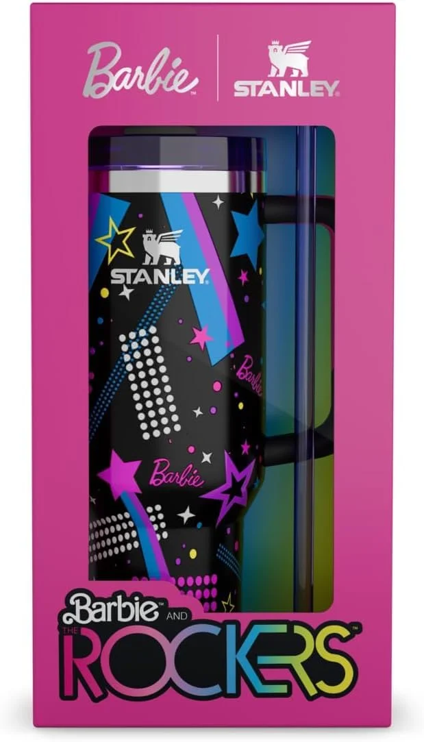 VRAJDHAM Barbie Rockers Stainless Steel Vacuum Insulated Tumbler with Handle | Lid, Star Pattern, Leak-Proof, Hot | Cold Beverage Safe, 350ml / 500ml, Black image 3