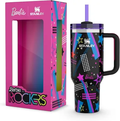 VRAJDHAM Barbie Rockers Stainless Steel Vacuum Insulated Tumbler with Handle | Lid, Star Pattern, Leak-Proof, Hot | Cold Beverage Safe, 350ml / 500ml, Black thumbnail 7