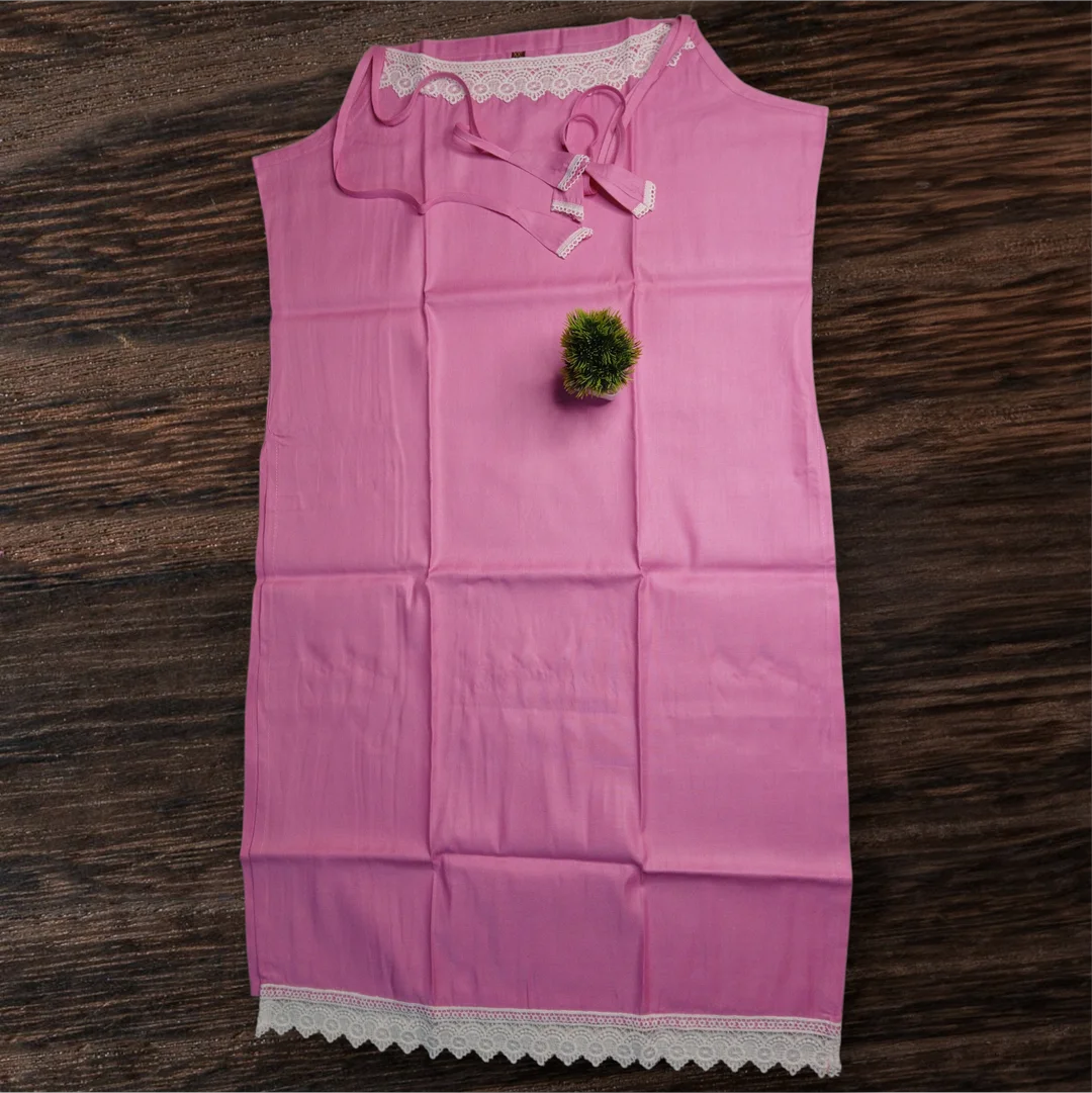 Women Solid Pink Lace Detailing Spaghetti Strap Kurti image 2
