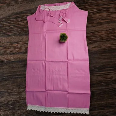 Women Solid Pink Lace Detailing Spaghetti Strap Kurti  thumbnail 1